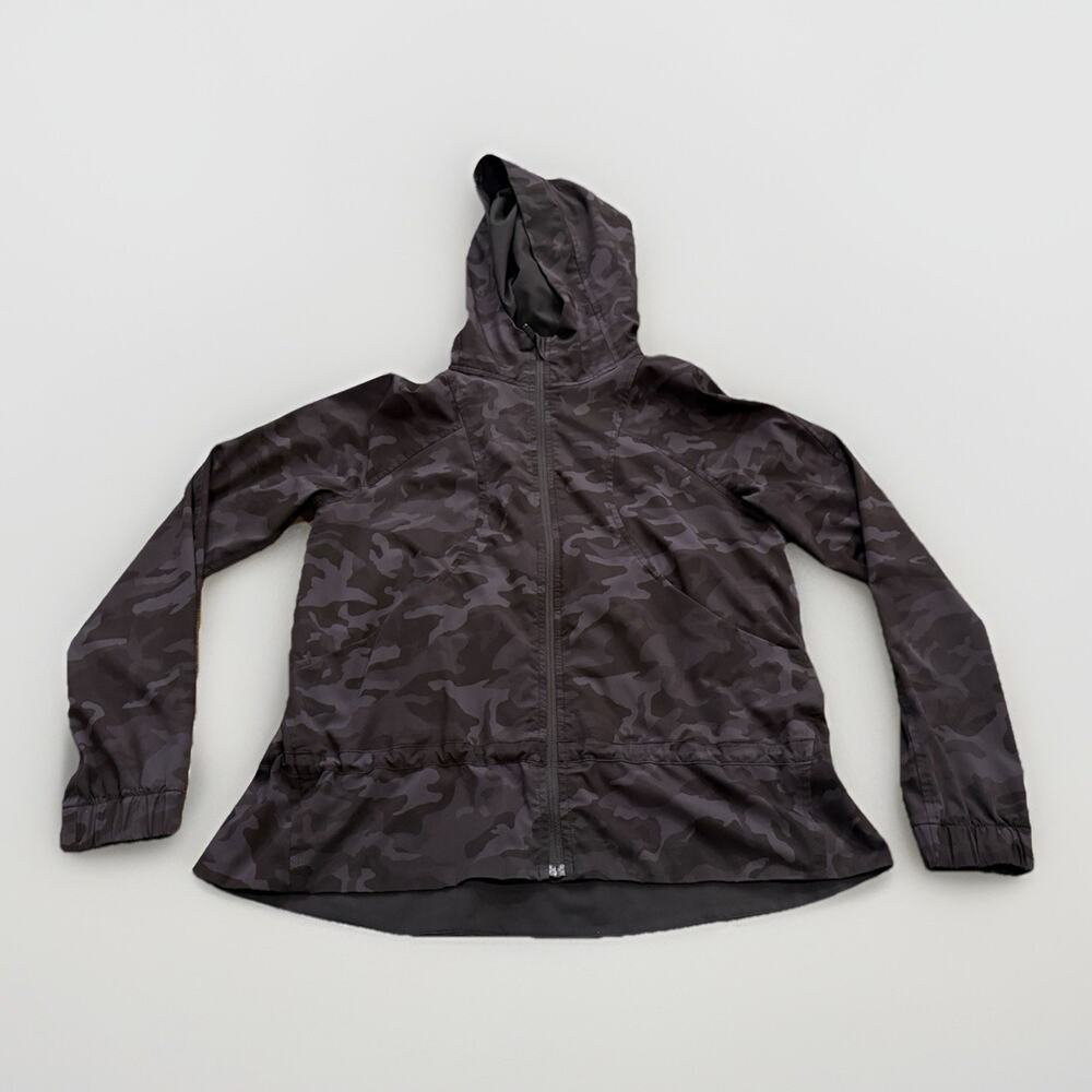 Lululemon Womens Black Camo Pack It Up Full Zip Athletic Hooded Jacket Size 2